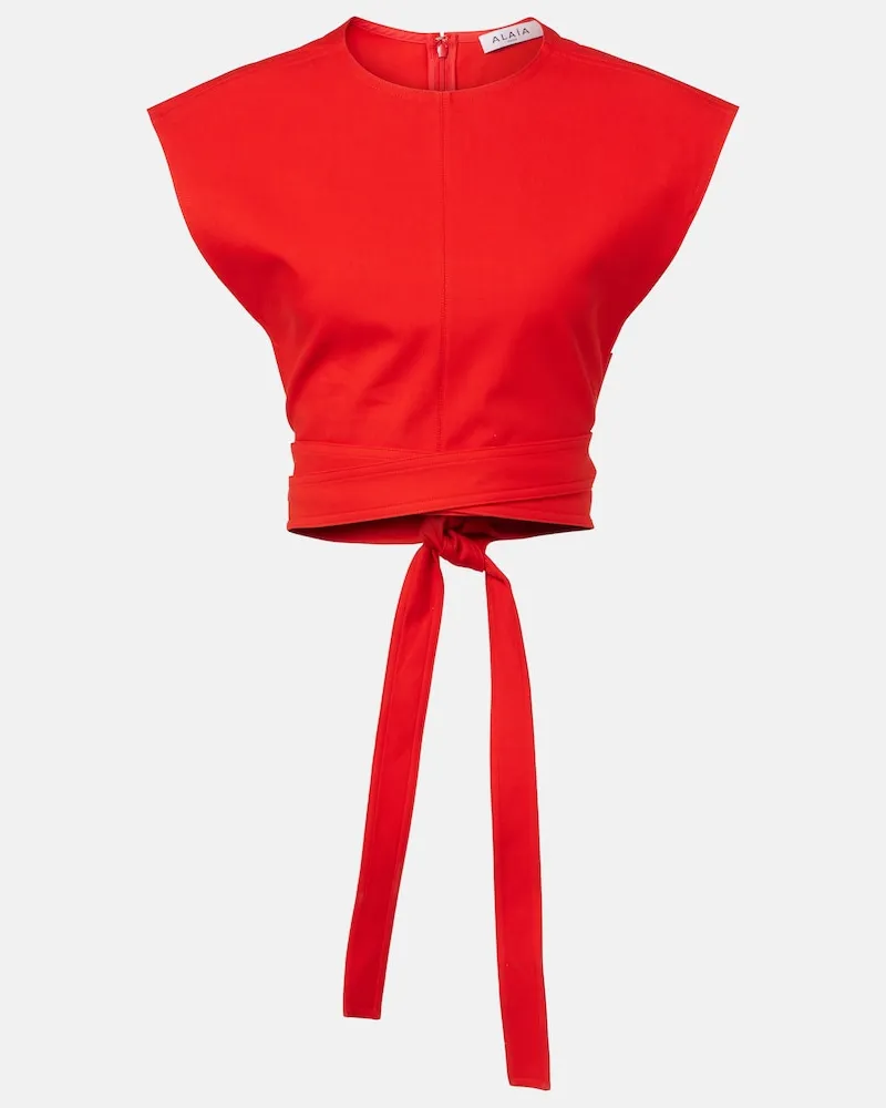 Alaïa AlaÃ¯a Top cropped in gabardine di cotone con fascia Rosso