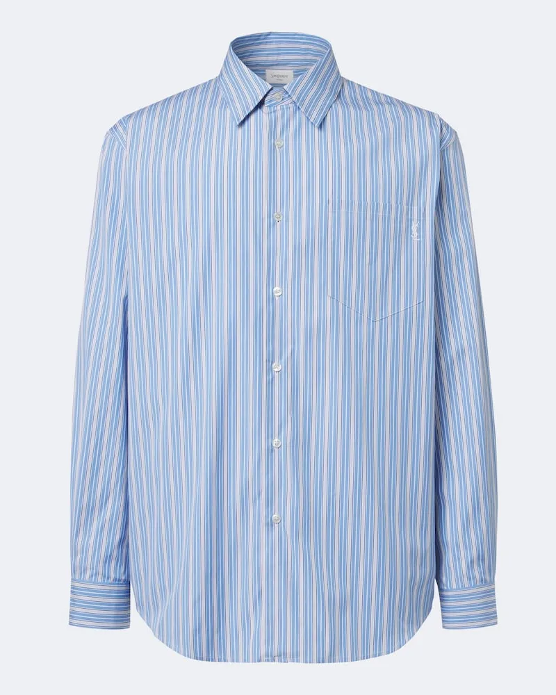 Saint Laurent Camicia in popeline di cotone a righe Blu