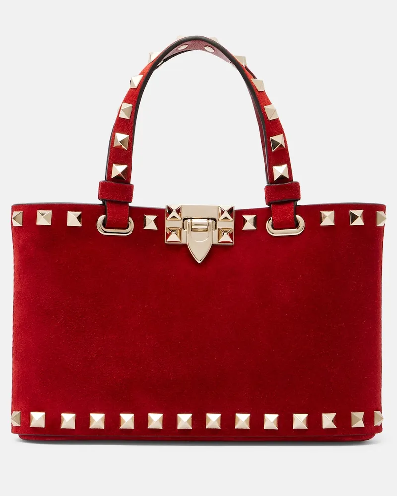Valentino Garavani Shopper Rockstud Mini in suede Rosso