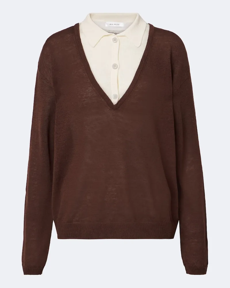 Aya Muse Pullover Eirae in misto lino Marrone