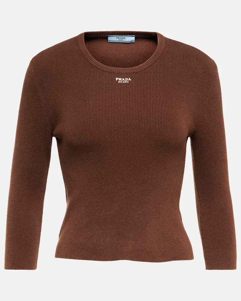 Prada Pullover in misto cotone a coste Marrone