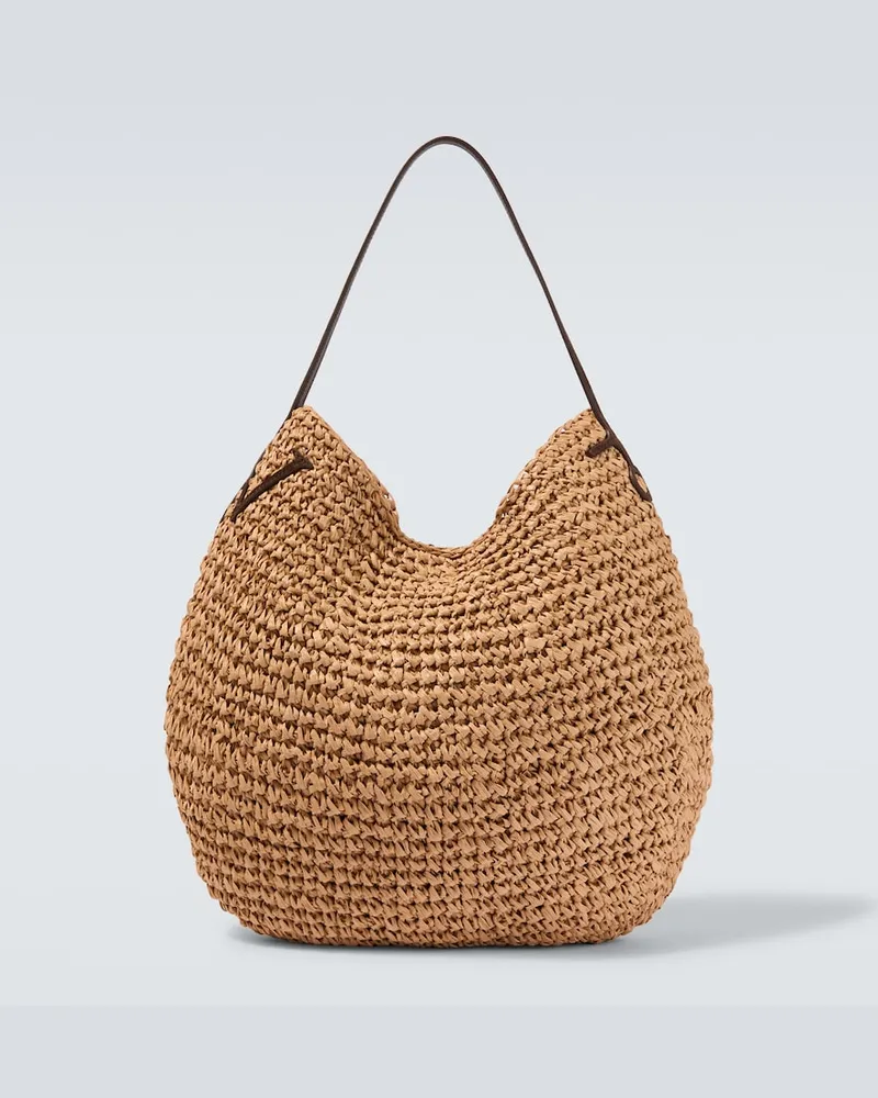 J.W.Anderson Borsa a spalla Bulb XL in rafia con pelle Marrone