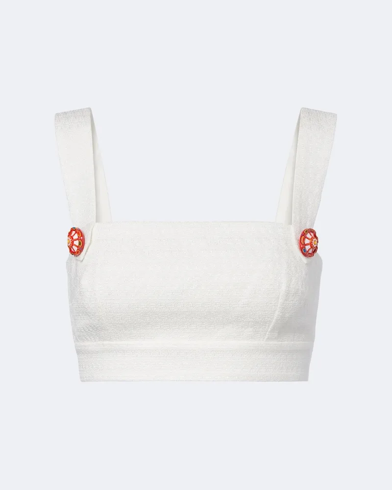 Dolce & Gabbana Top cropped in misto cotone e lino Bianco