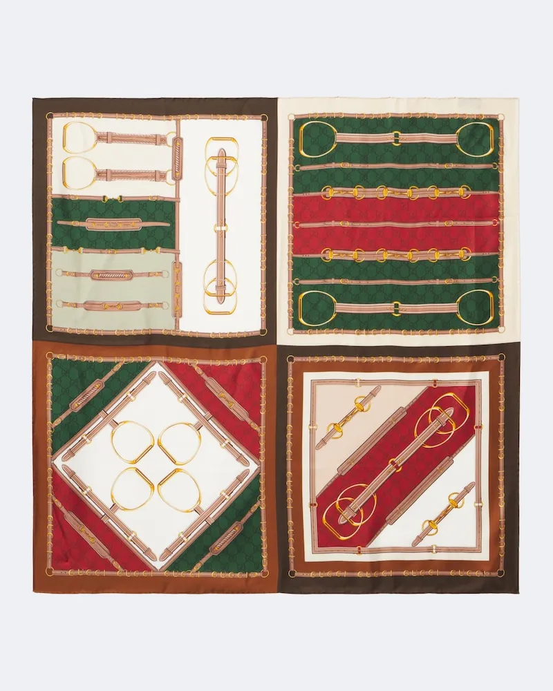 Gucci Sciarpa in twill di seta Marrone