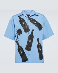 Prada Camicia bowling in cotone con stampa Blu