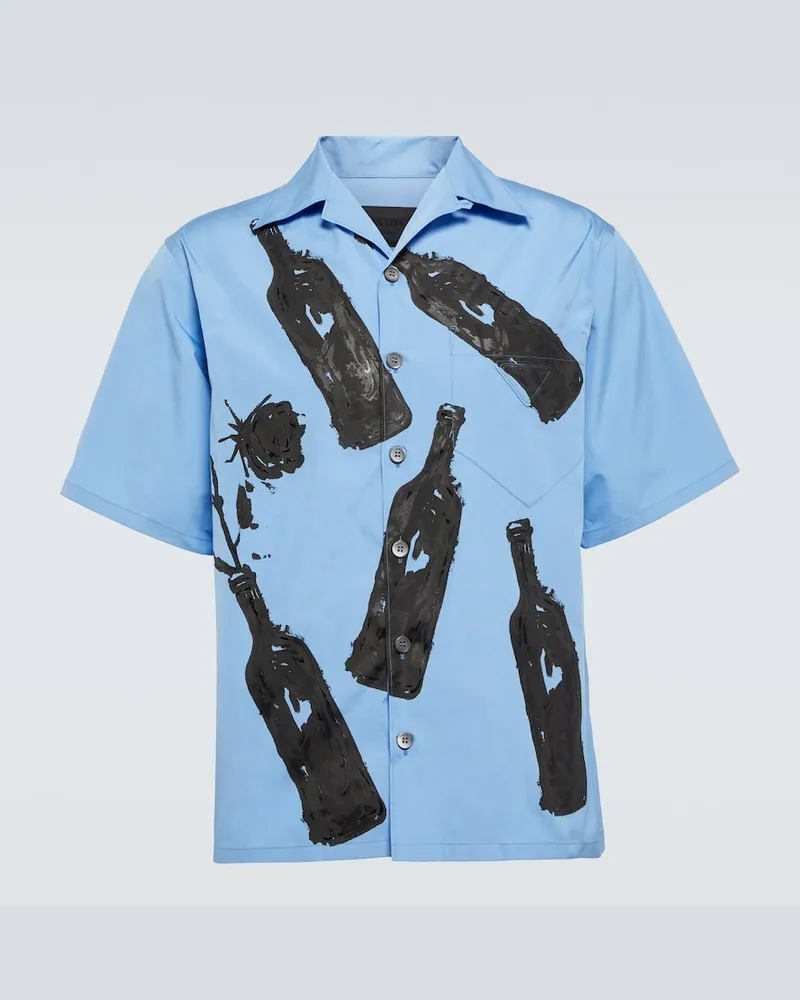 Prada Camicia bowling in cotone con stampa Blu
