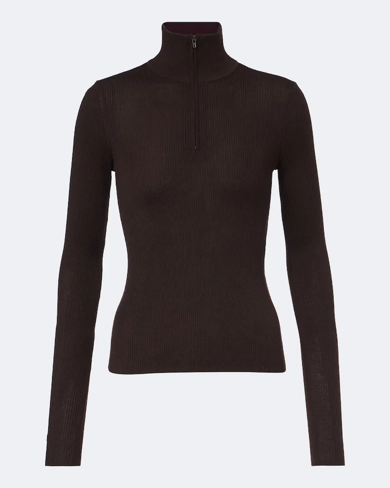 FRANKIE Shop Pullover Sade in lana e seta a coste Marrone