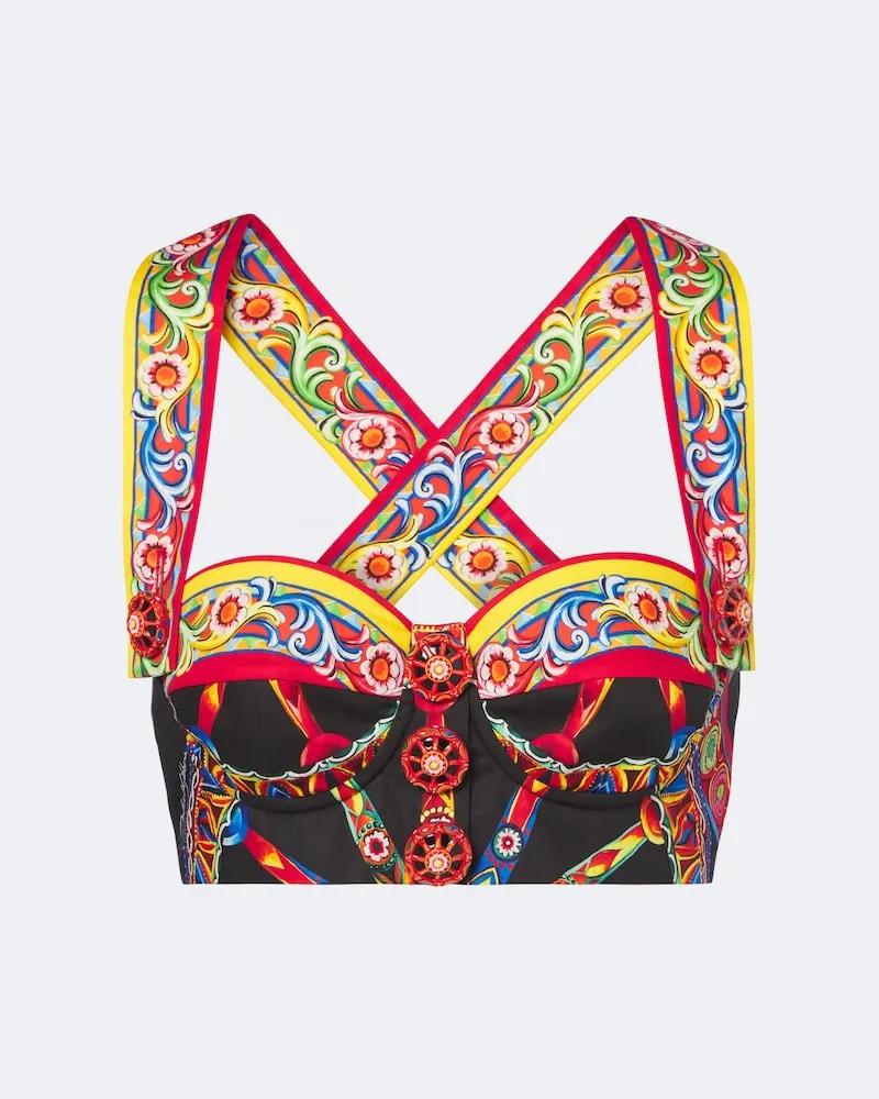 Dolce & Gabbana Top cropped Carretto in popeline di cotone Multicolore