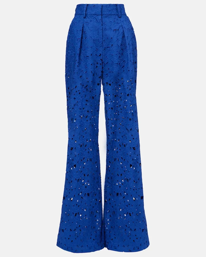 Rebecca Vallance Pantaloni flared Zaffre in sangallo di cotone Blu