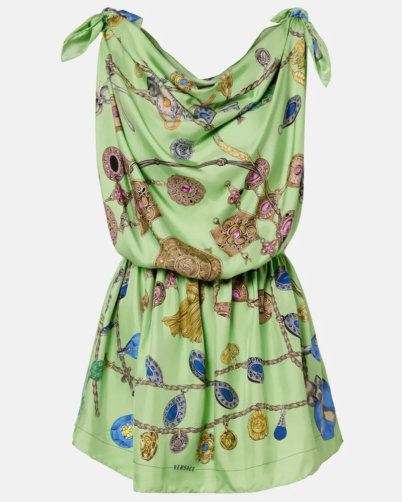 Versace Abito corto in twill di seta con stampa Multicolore