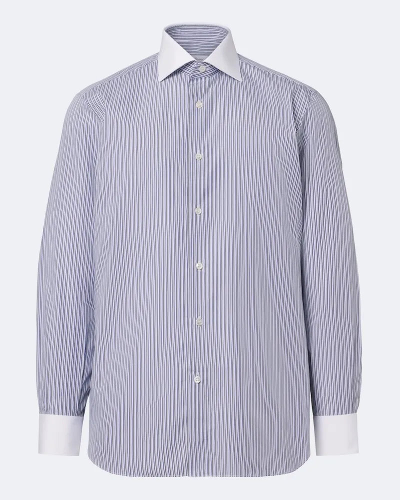 Brioni Camicia William in popeline di cotone a righe Bianco