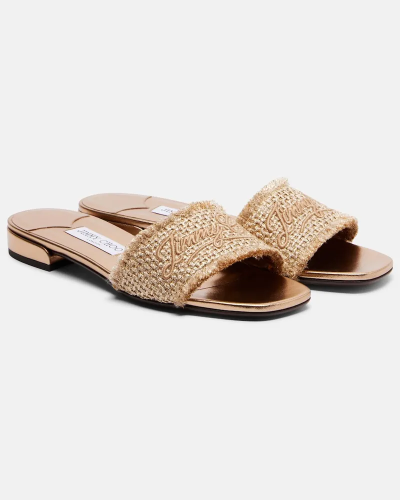 Jimmy Choo Sandali Joa in tessuto con ricamo Oro