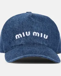 Miu Miu Cappello da baseball in denim con logo Blu