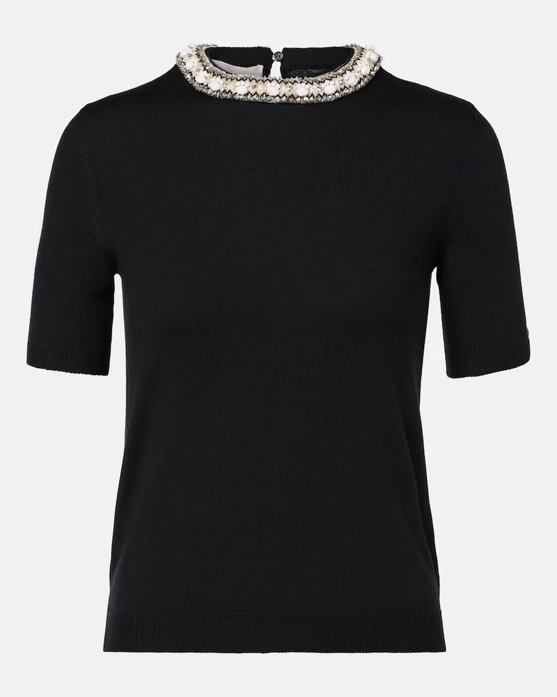 Valentino Garavani Top in lana vergine con cristalli Nero