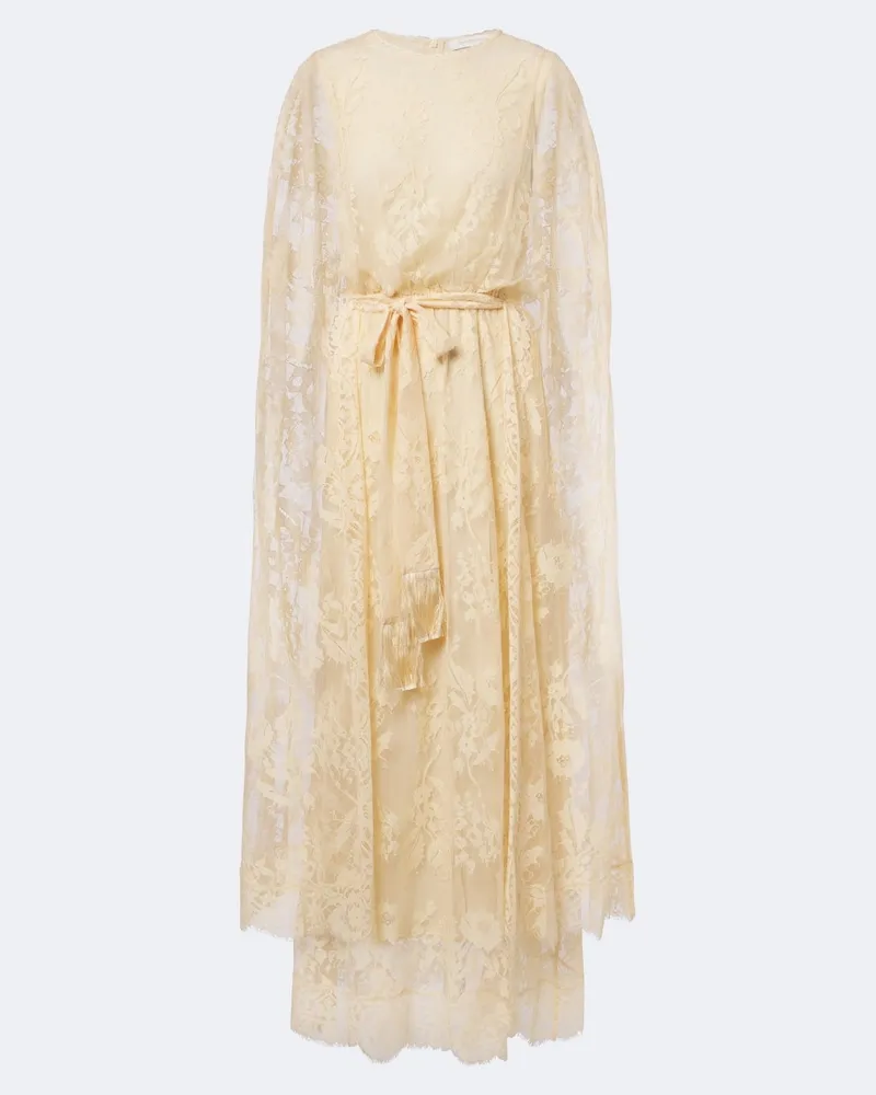 Zimmermann Abito lungo Valiant in pizzo con mantella Beige
