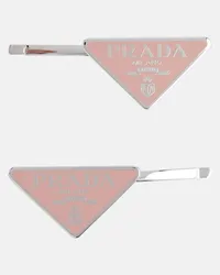 Prada Set di 2 fermacapelli con logo Rosa