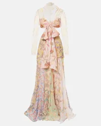 Zimmermann Abito lungo Eden Flounce in seta con pizzo Multicolore