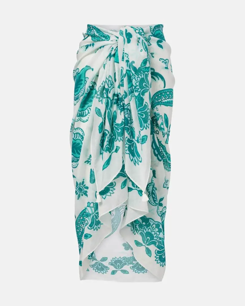 Heidi Klein Pareo Kos in cotone e seta paisley Bianco