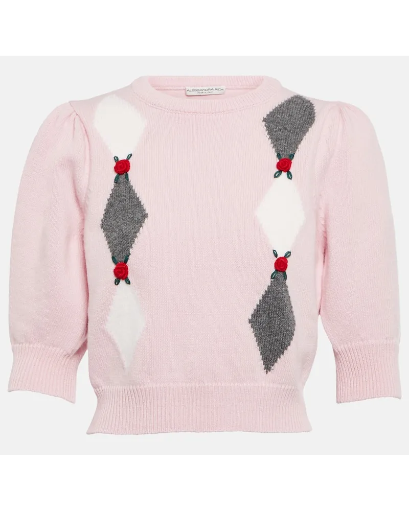 Alessandra Rich Pullover cropped in lana Rosa