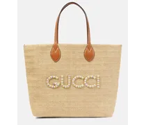 Gucci Borsa Medium effetto rafia con logo Beige
