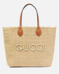 Gucci Borsa Medium effetto rafia con logo Beige