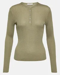 Vince Top Henley in cashmere e seta Verde