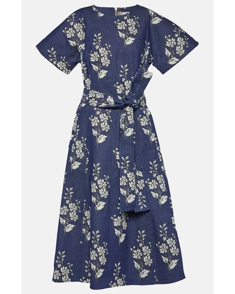 Carolina Herrera New York Abito midi di jeans con stampa Blu