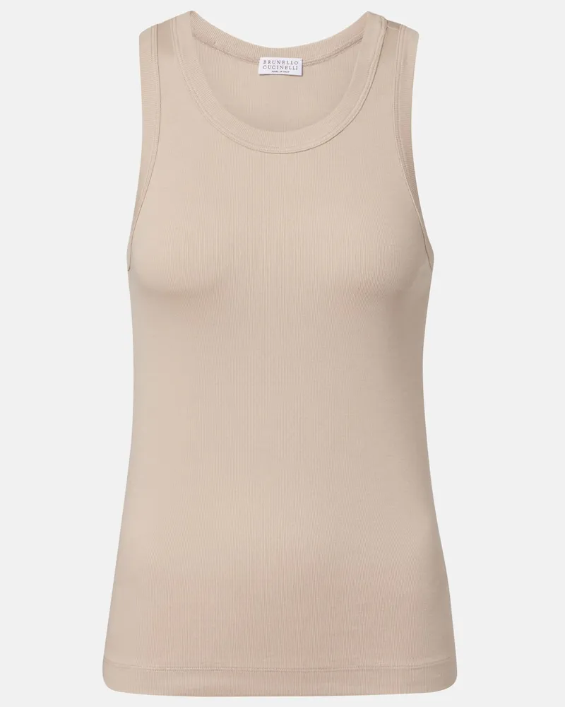 Brunello Cucinelli Top in misto cotone con monili Beige