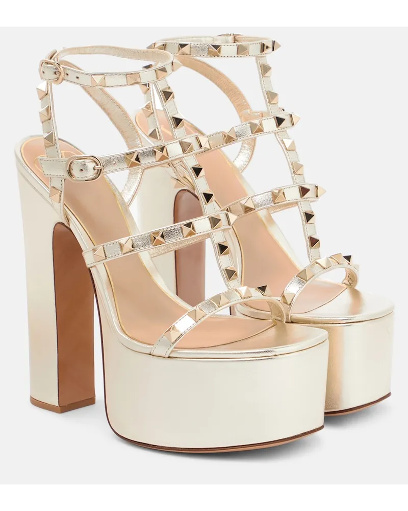 Valentino Garavani Sandali Rockstud in pelle con plateau Metallizzato
