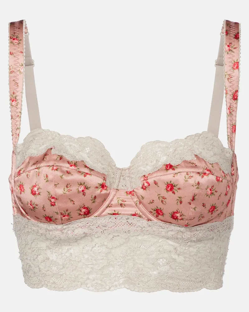 Dolce & Gabbana Top in seta e cotone con pizzo floreale Rosa