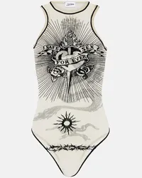 Jean Paul Gaultier Body in mesh con velluto Bianco