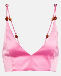 Ganni Top cropped in raso Rosa