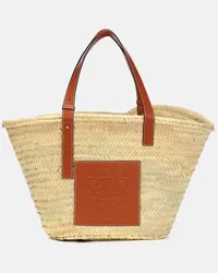 Loewe Shopper Large in foglie di palma e pelle Beige