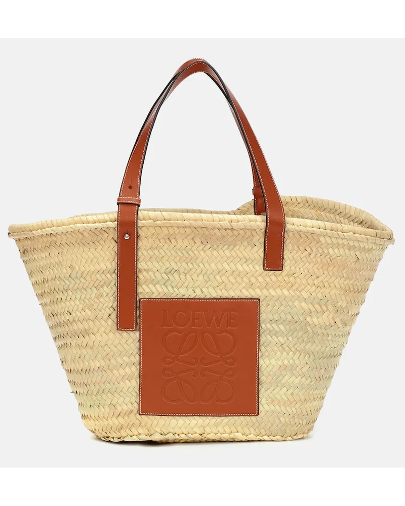 Loewe Shopper Large in foglie di palma e pelle Beige