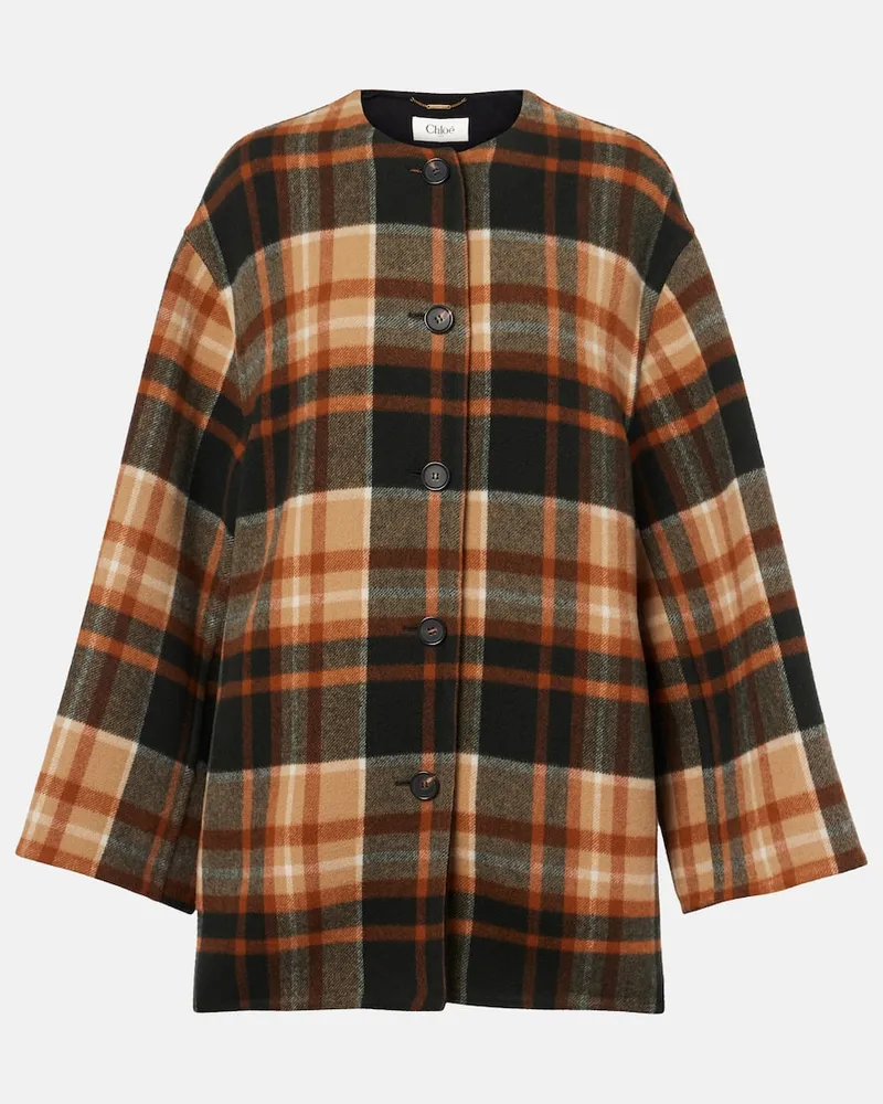 Chloé Chloé Cappotto in lana e seta a quadri Multicolore
