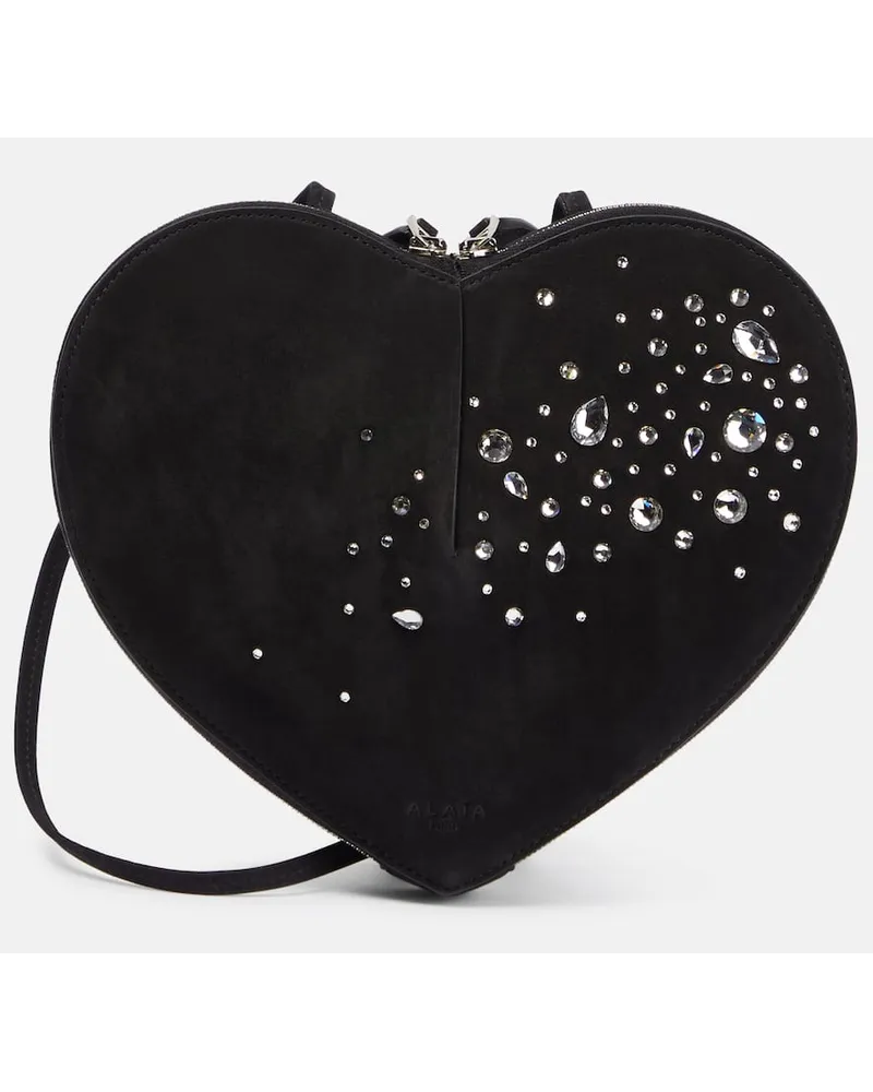 Alaïa AlaÃ¯a Borsa Le Coeur in suede con cristalli Nero