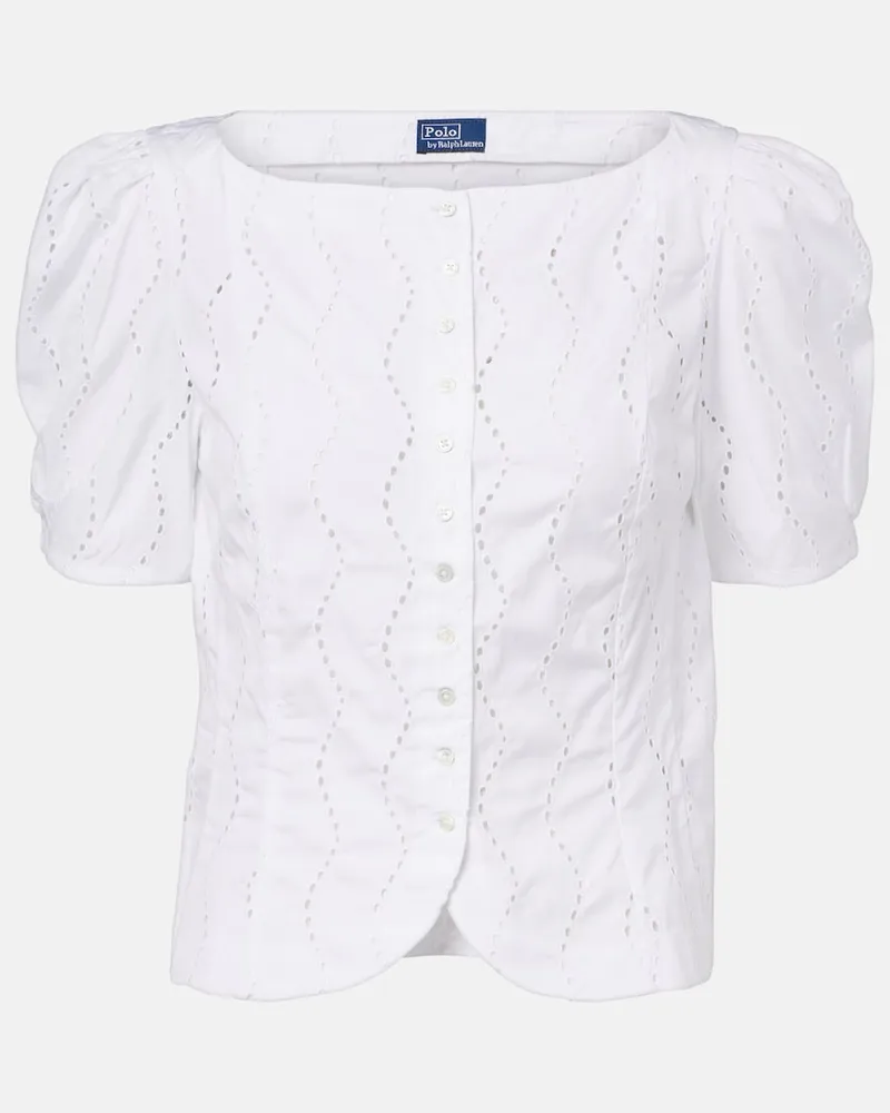 Ralph Lauren Top in cotone sangallo Bianco