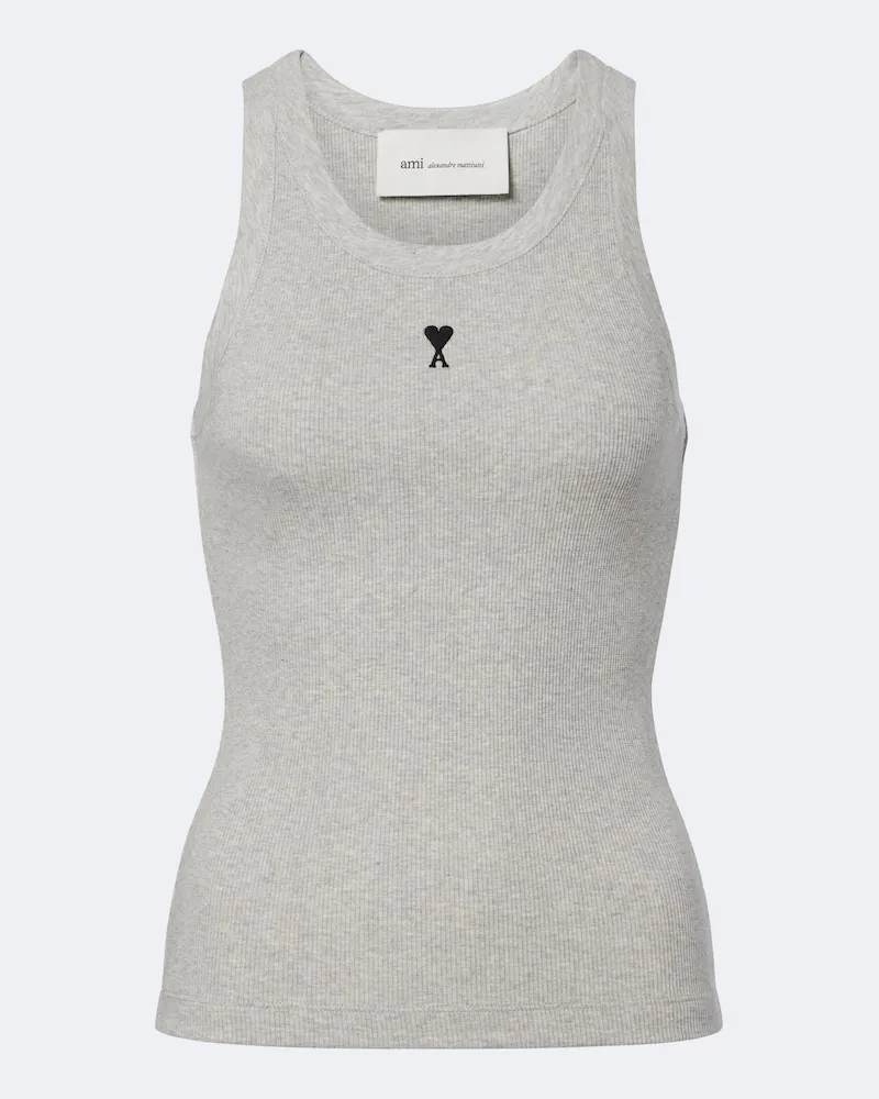 AMI Paris Tank top Ami De Cœur in jersey di cotone Grigio