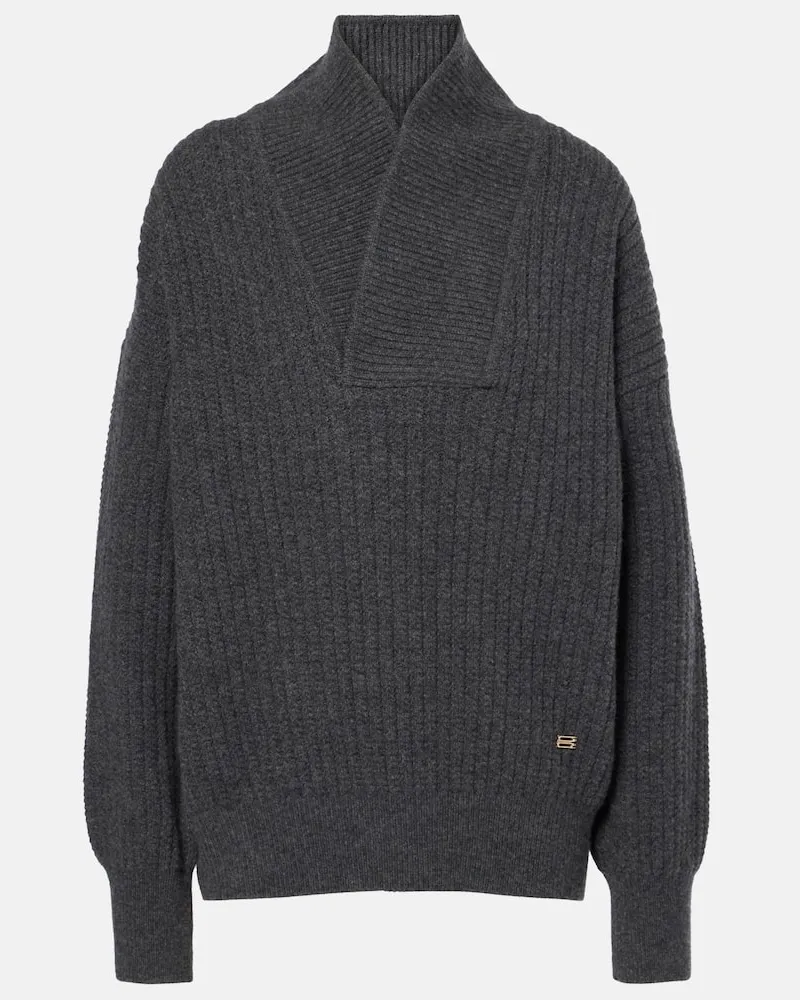 Victoria Beckham Pullover in maglia a coste di lana Grigio