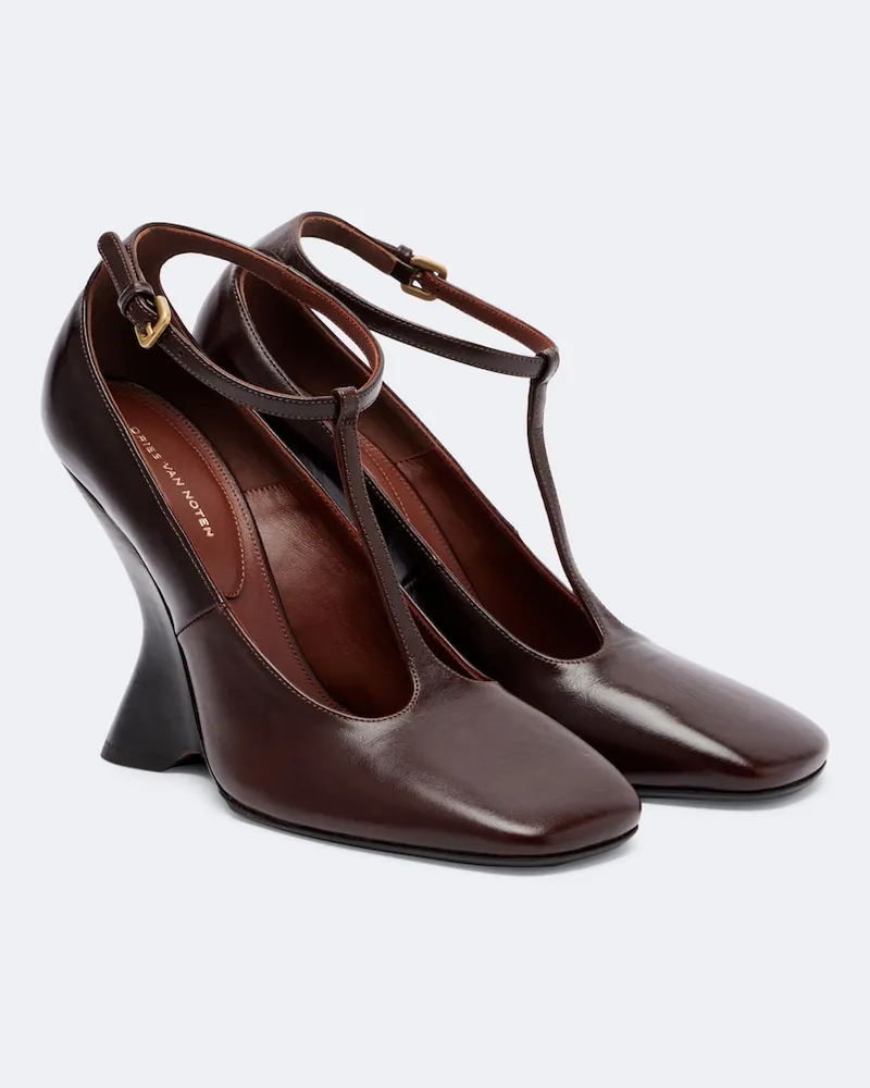 Dries van Noten Sandali in pelle con zeppa Marrone