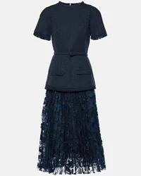 Oscar de la Renta Abito midi in tweed di misto lana con pizzo Blu