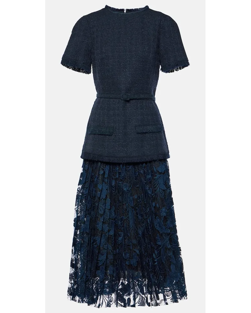 Oscar de la Renta Abito midi in tweed di misto lana con pizzo Blu