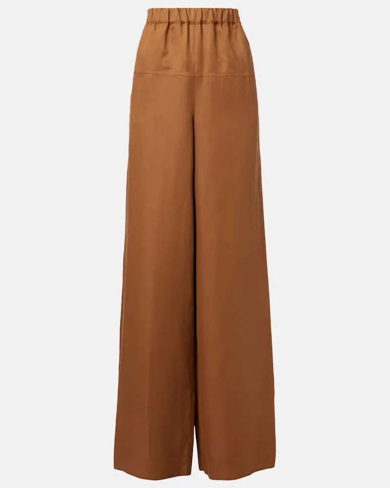 Max Mara Pantaloni a gamba larga Onore in twill di lino e seta Marrone