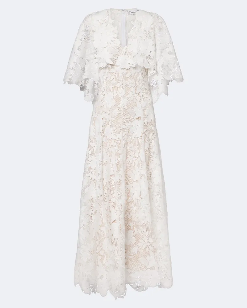 Oscar de la Renta Abito lungo in pizzo guipure floreale Bianco