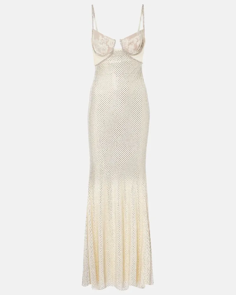 Self-Portrait Bridal - Abito lungo rifinito in mesh Bianco