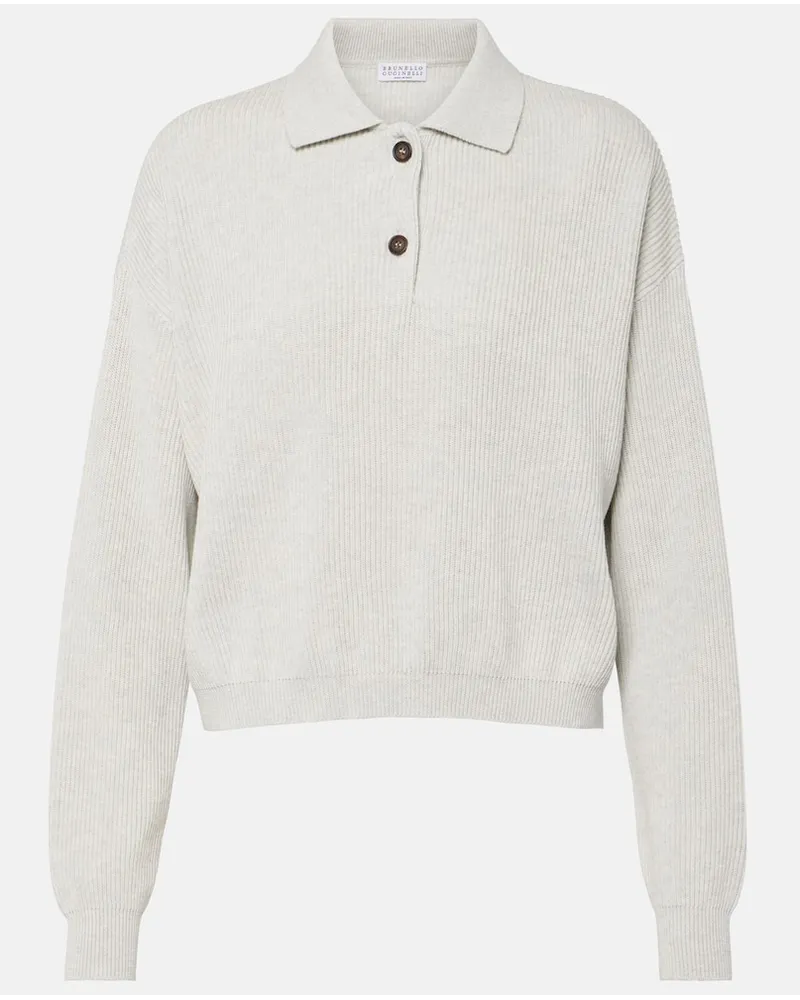 Brunello Cucinelli Pullover in cotone a coste Bianco