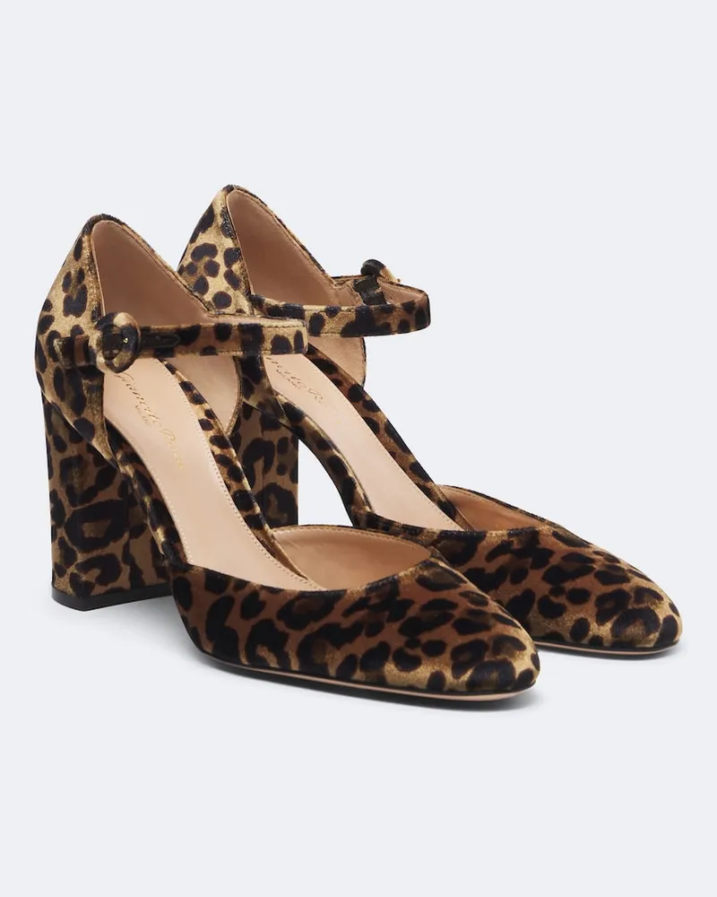 Gianvito Rossi Pumps in velluto con stampa leopardata Oro