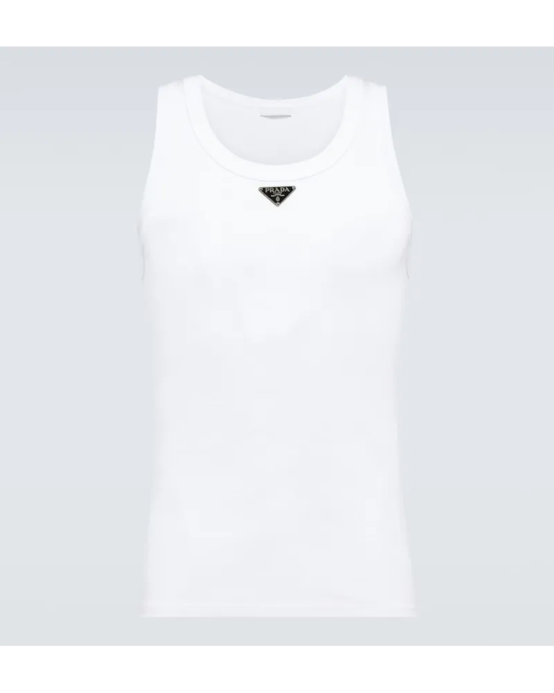 Prada Tank top in cotone con logo Bianco