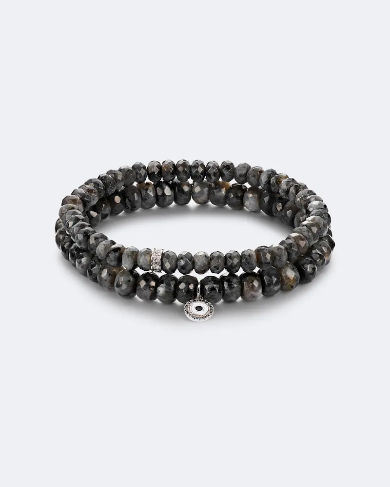 Sydney Evan Set di 2 bracciali in oro bianco 14kt con diamanti e pietre di luna Grigio