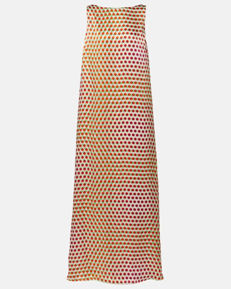 Dries van Noten Abito lungo in seta a pois Bianco